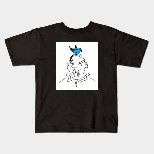 A vampire with a bird on its head Kids T-Shirt by Idrawfaces